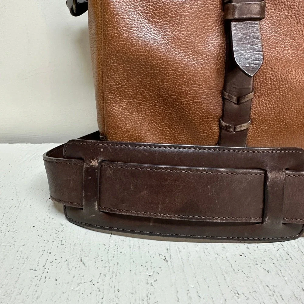 Johnston & Murphy Mens Brown Leather Briefcase Laptop Messenger‎ Bag Two Tone